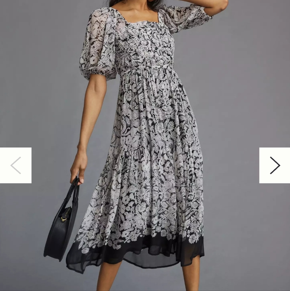 Anthropologie Smocked Square Neck Midi Dress